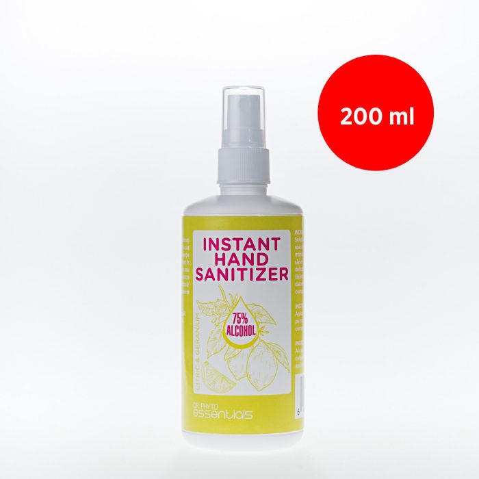 Igienizant pentru mâini cu alcool și uleiuri esențiale de citrice și geranium