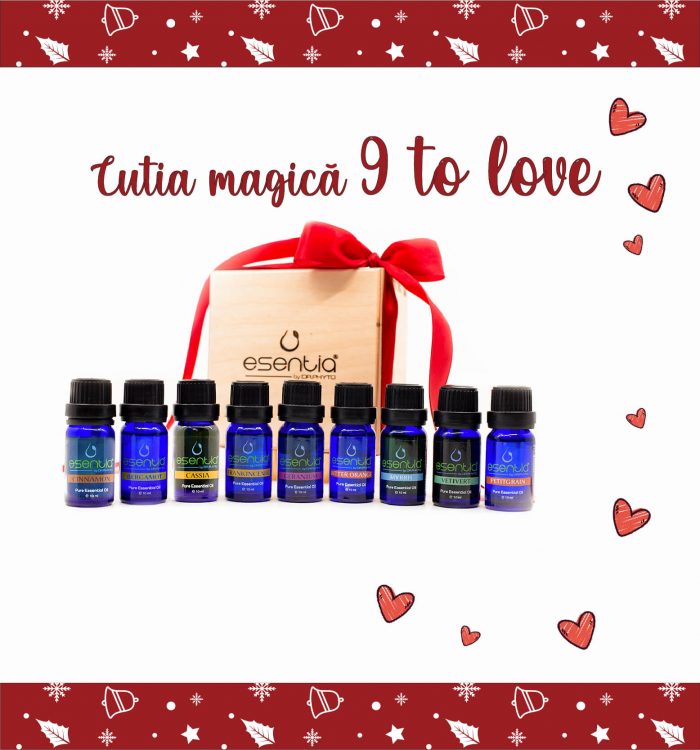 Cutia 9 to love este cadoul perfect din gama Premium, cadoul care cuprinde 9 uleiuri esentiale deosebite.  